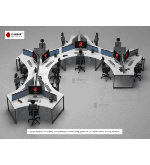Scomfort SC-WRT10 120 degree sharing desking workstation with sandwich glass or fabric screen partition.